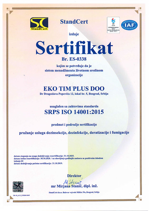 standcert-iso14001 ISO 14001 Eko Tim Plus DOO