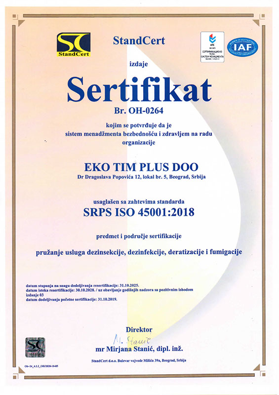 standcert-iso45001 ISO 45001 Eko Tim Plus DOO